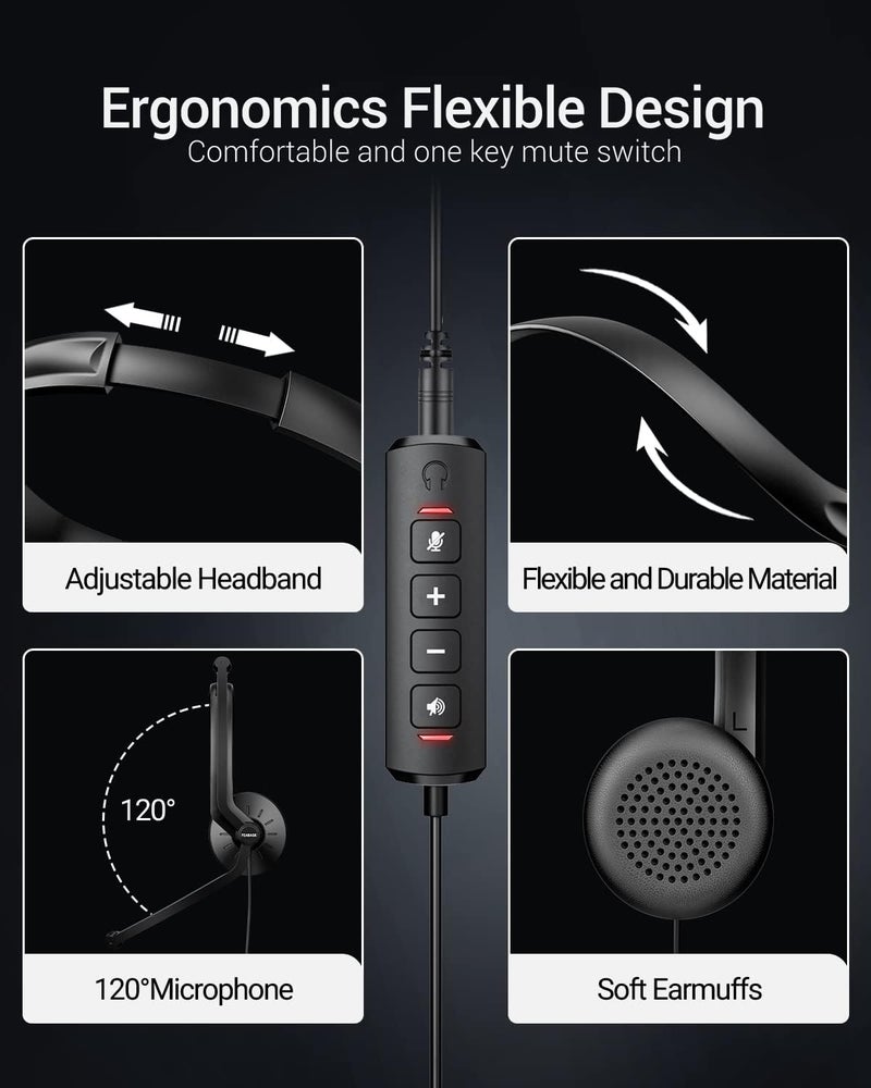 FEABASK USB Headset with Microphone for PC Laptop - Wired Computer Headphones with Noise Cancelling Microphone for Home Office Online Class Skype Zoom Meetings,in Line Mute Controls - Image 5